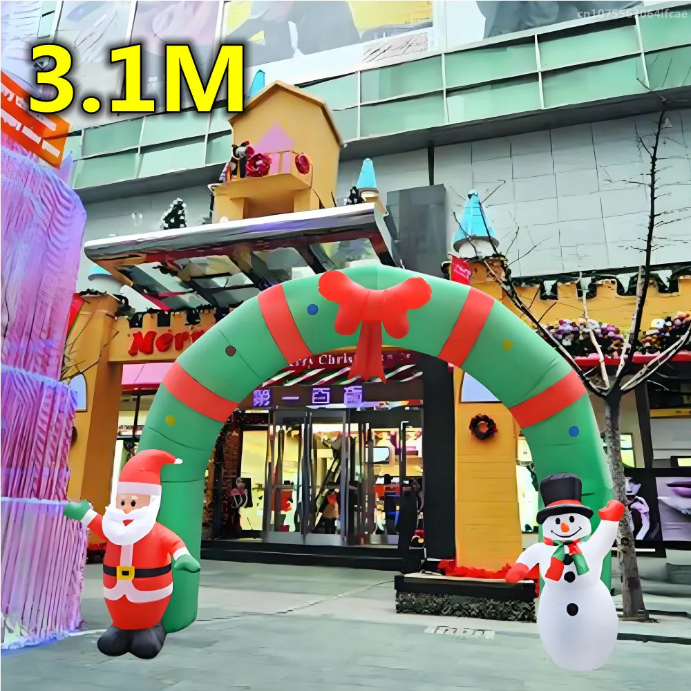 3.1M Christmas Decoration Inflatable Toys Archway Santa Claus and Snowman with LED Lights Indoor Outdoor Party Garden Ornament