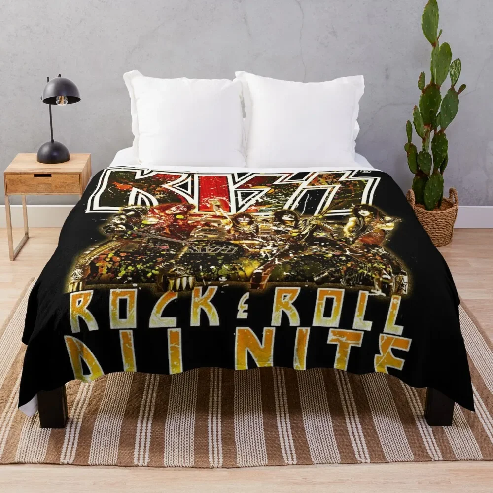 Kiss Rock n Roll All Nite Vintage Retro Classic Rock Throw Blanket Fuzzy Plush Throw Blanket for Sofa Chair