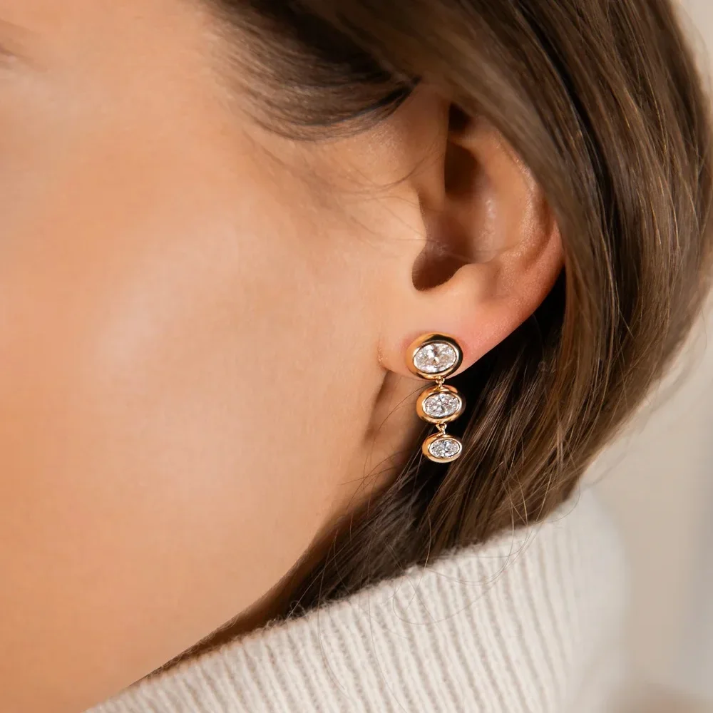 Sparking Gold Plated Fashion Women Dangle Drop Earring Geometric Oval 5A Cubic Zirconia CZ Coffee Beaded Charm Jewelry