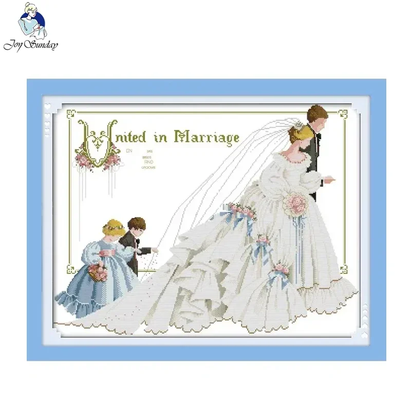 

Joy Sunday Cross Stitch Set Two Flower Children HD Pattern Aida 16/14/11CT Counted Printed Fabric DIY Hand Embroidery Needle Kit