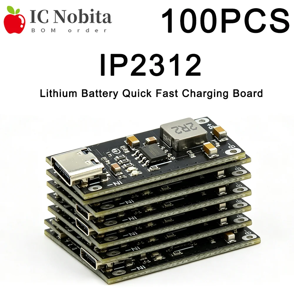 100PCS IP2312 3A Fast Charging Board 5V to 4.2V Type-C USB Input CC/CV Polymer Ternary Lithium Battery Charger Module 100PCS