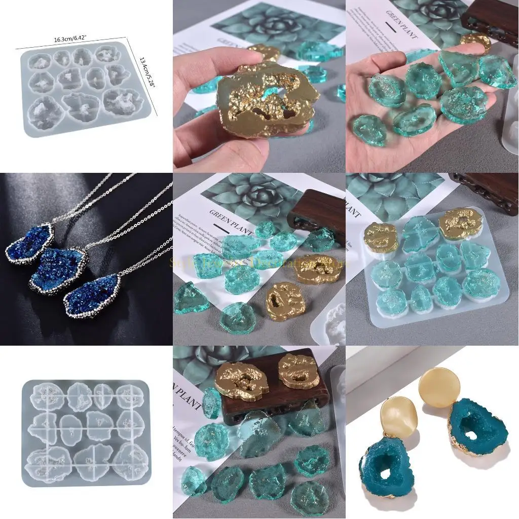 

D46E Irregular Crystal Stone Ornaments UV Crystal Epoxy Mold Necklace Earrings Pendant Resin Silicone Mould DIY Crafts Mold