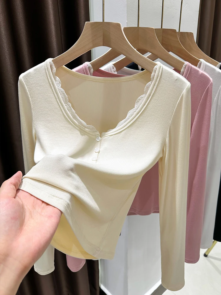 

Вязаная модальная кружевная майка-база для женщин, весна-осень, длинная майка, низкая горловина, чистое эротическое белье, тонкая как детская кожа, нижнее белье