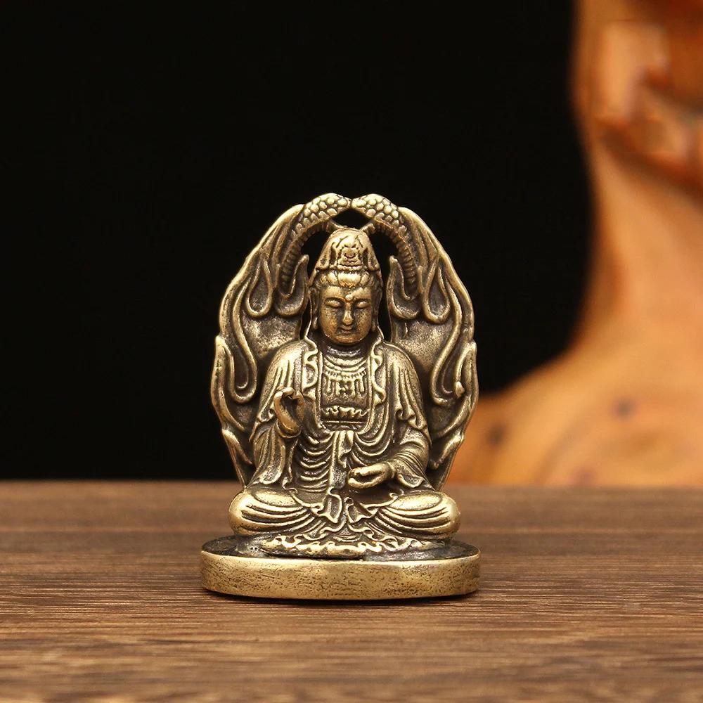 Antique Brass Small Portable Safety Buddha Pocket Buddha Bronze Pendant New Guanyin Solid Buddha Statue Decoration Crafts