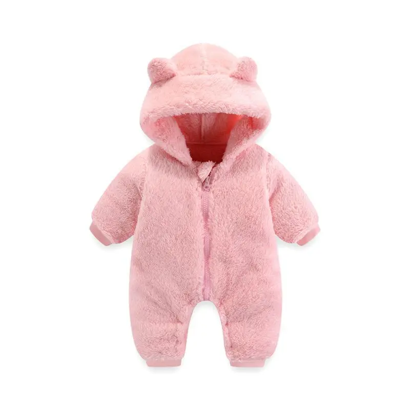 Cute Plush Bear Baby Rompers Spring Autumn Fleece Toddler Girl Overall Jumpsuit Hooded Baby Boys Romper Infant Crawling Clothing