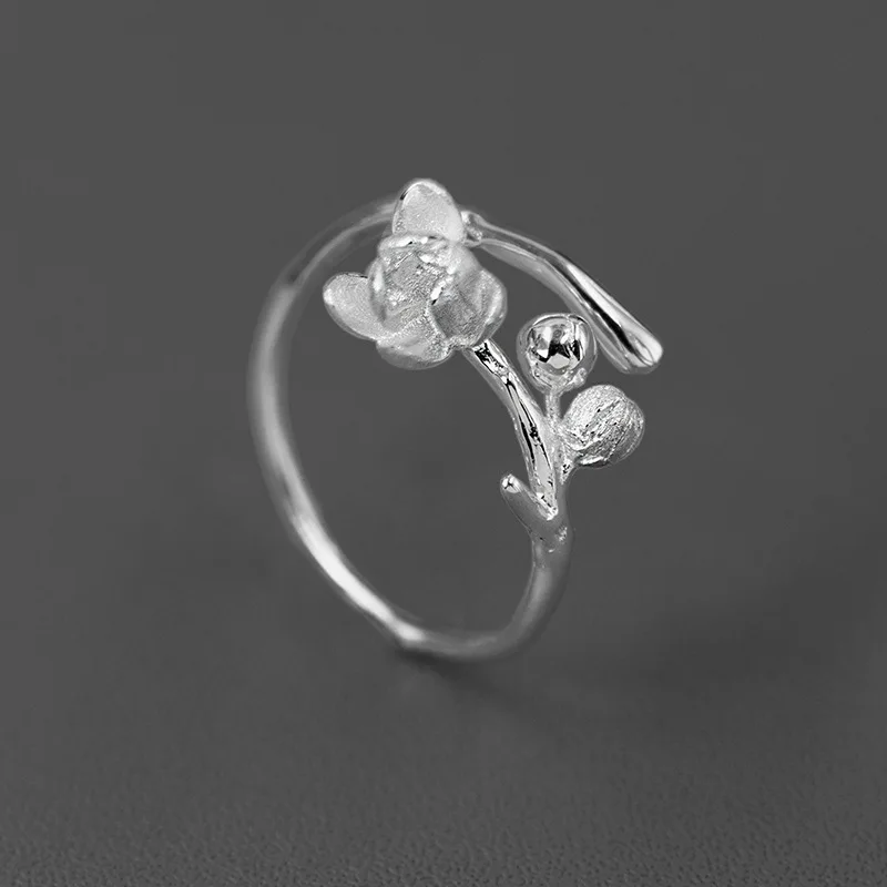 

Plum Bossom Flower Ring Real 925 Sterling Silver 18K Gold Handmade Design Fine Jewelry Best Gift for Women