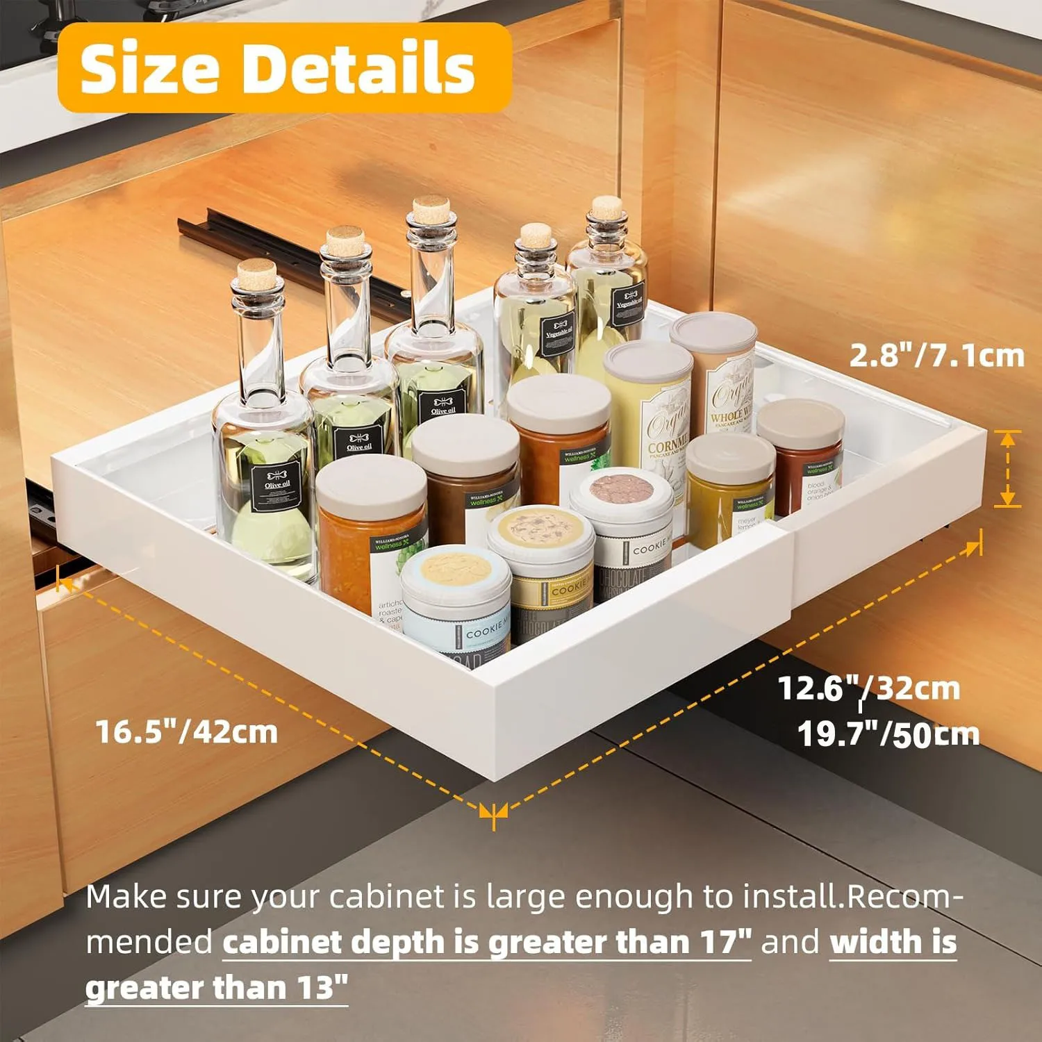 Pull Out Cabinet Organizer Expandable (12.6in~19.7in), Premium Slide Out Cabinet Organizer for Cabinets in Kitchen or bathroom