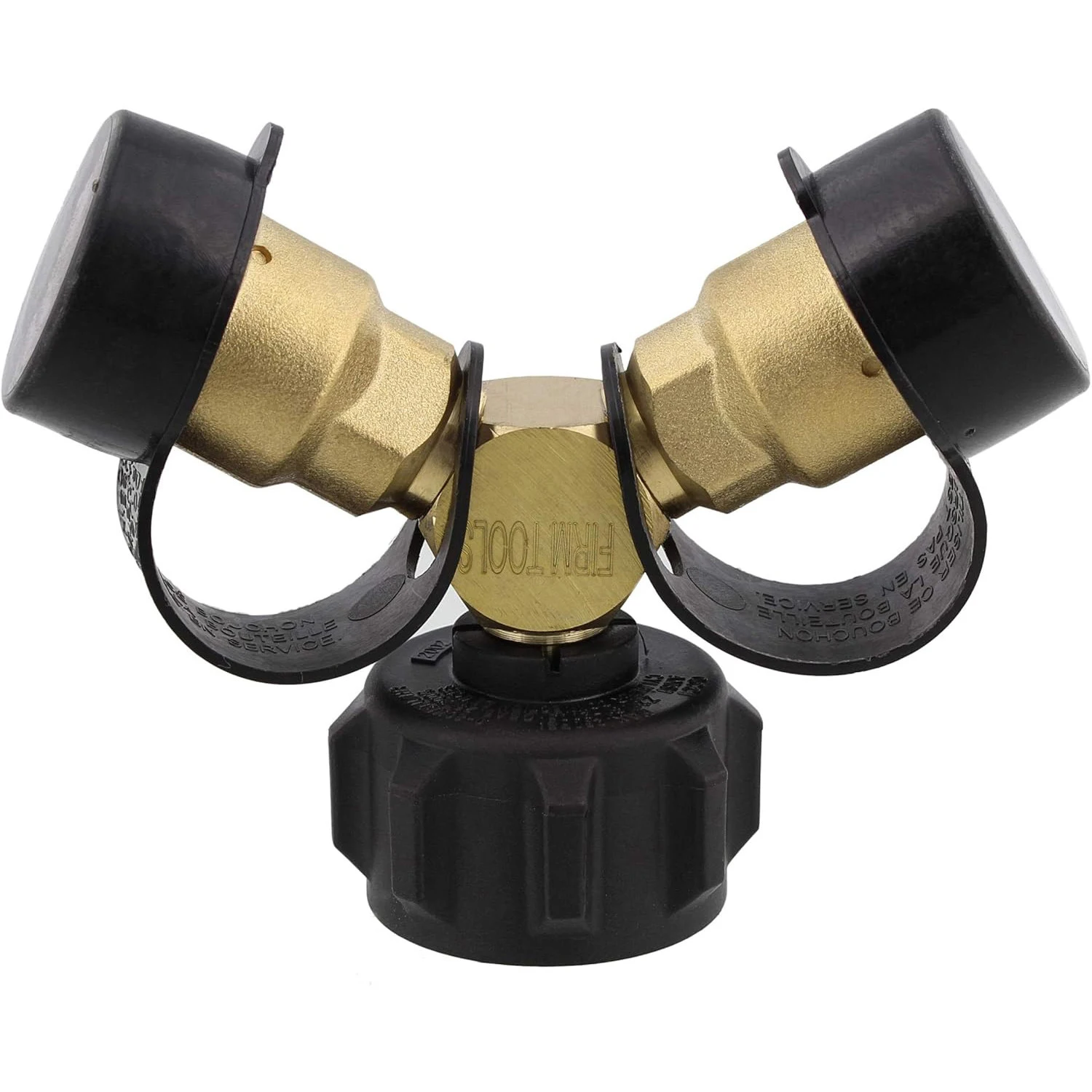 Y-Type Propane Adapter, Brass Butane 3-Way Fitting, QCC to POL Grill Accessory