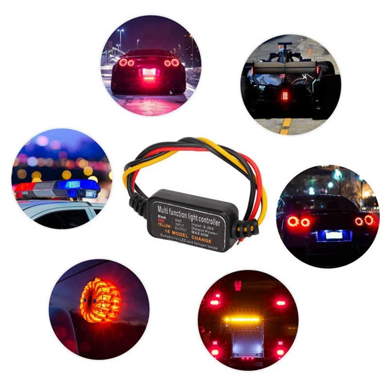 4Pcs 16 Modes Adjustable LED Brake Light Flasher Strobe Controller Universal For Car Motorcycle Replacement