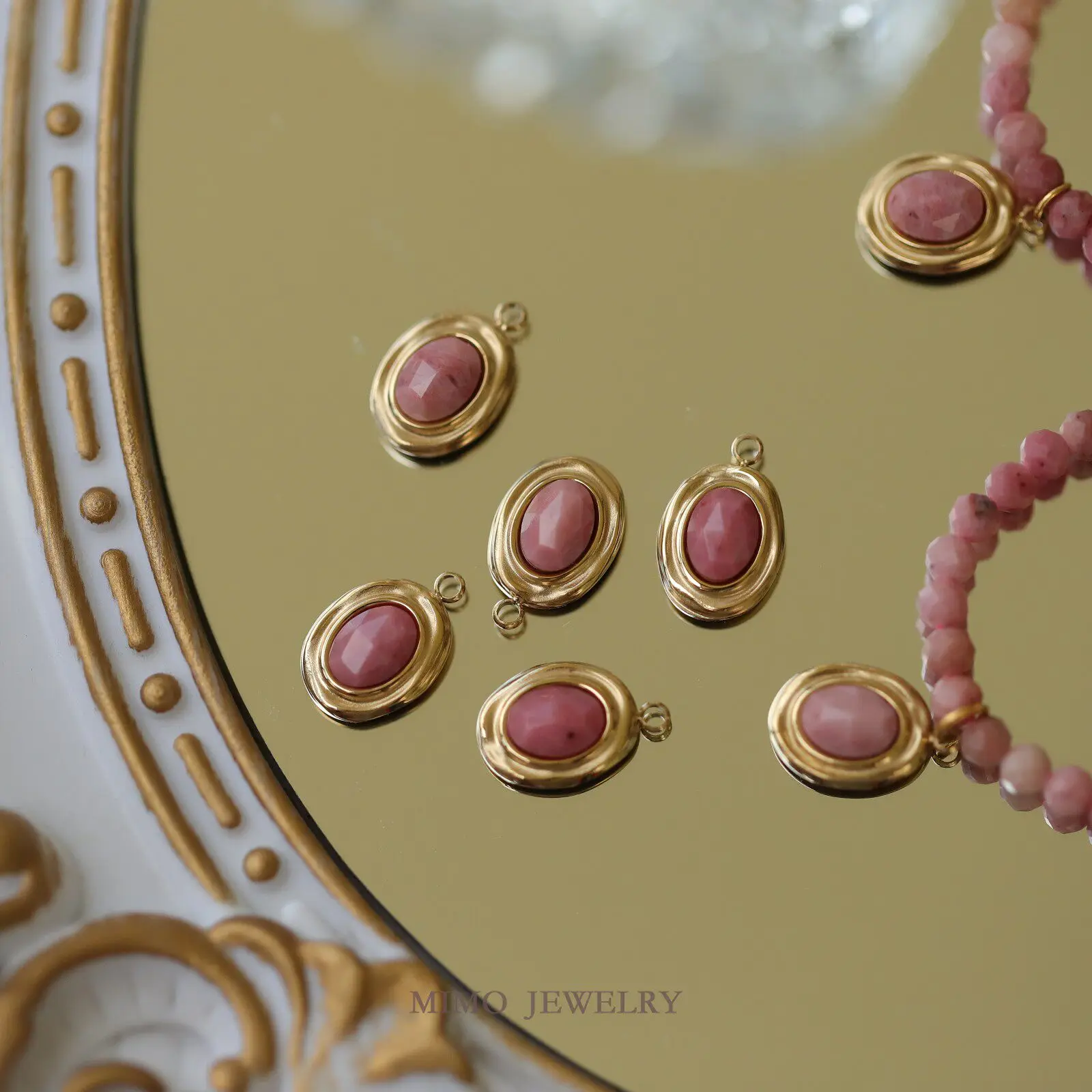 

1pcs Titanium Steel Gold-plated Dry Rose-colored Faceted Redstone Charms For Jewelry Making DIY Bracelet Accessories Findings