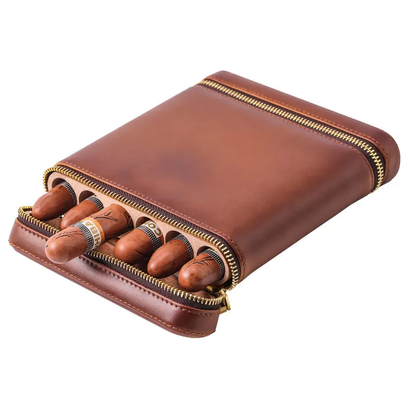 Drop Shipping for Ben FR Only Cigar Case 6 Cigar Holes Leather Cedar Wood