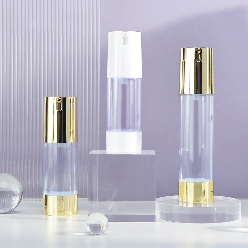 Pompa airless oro 15ml 30ml 50ml con bottiglia trasparente per il corpo di Creazioni per la cura della pelle fai da te riutilizzabili riutilizzabili vuote