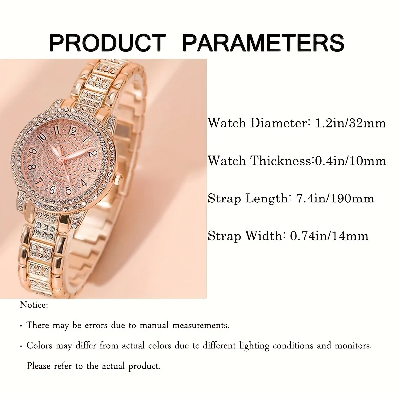 2pcs/set Women's Watch Luxury Golden Rhinestone Quartz Watch Hiphop Fashion Analog Wrist Watch & Bracelet, Gift For Mom Her