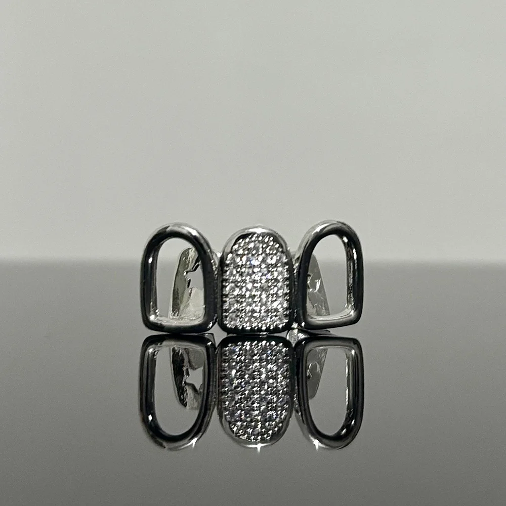 YOUNGX الهيب هوب ثلاثة قبعات الأسنان الزركون المجوفة للنساء الرجال مجوهرات الأسنان الشرير مختلط تشيكوسلوفاكيا حجر الأسنان Grillz الأقواس هالوين #3