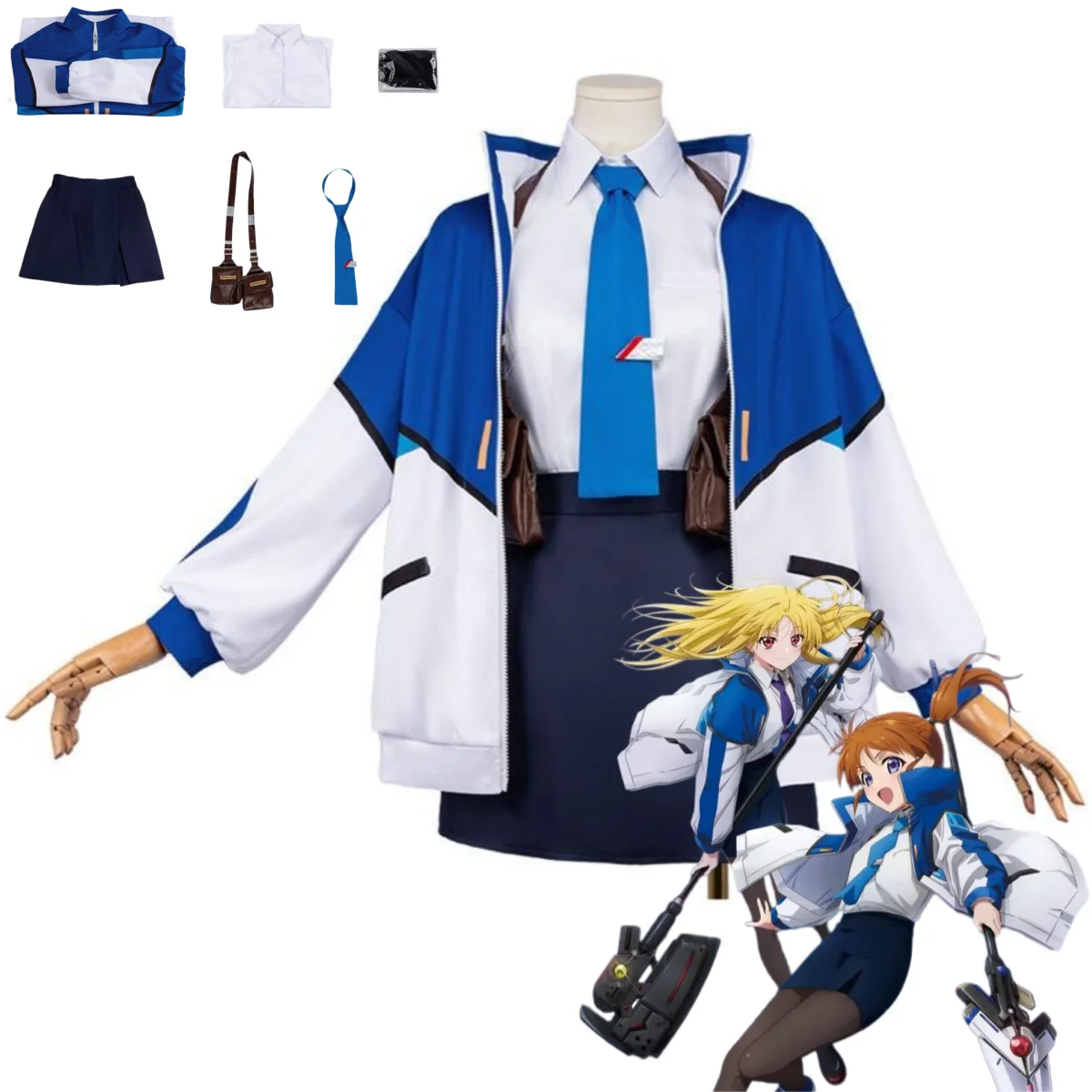 

Anime Magical Girl Lyrical Nanoha Nanoha Takamachi Fate Testarossa Harlaown Cosplay Costume Blue School Uniform Skirt Suit