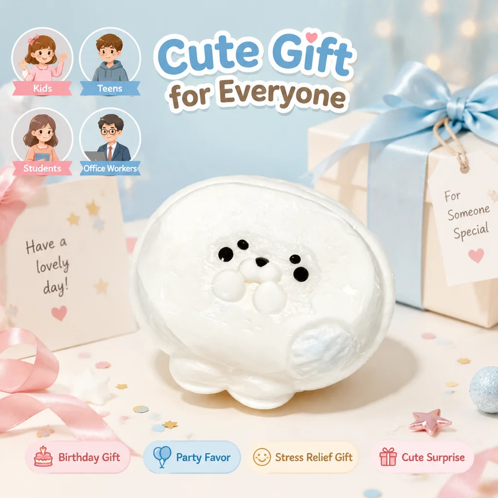 Soft Glossy Surface Cartoon Animal Fidget Toy Food Grade Silicone Stress Reliever Toy Cute Round Squeeze Toy Party Giveaway Toy