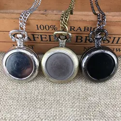 Vintage Pocket Small Watch Steampunk Quartz Watch With Chain Hollow Heart Cover Necklace Black Color Alloy Fob Clock Men Gift