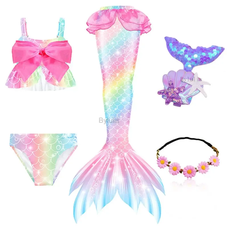 New Hot Children Mermaid Tails Swimming Kids Cosplay Costumes Halloween Little Mermaid Girls Swimsuit Bikini Set Bathing Suit