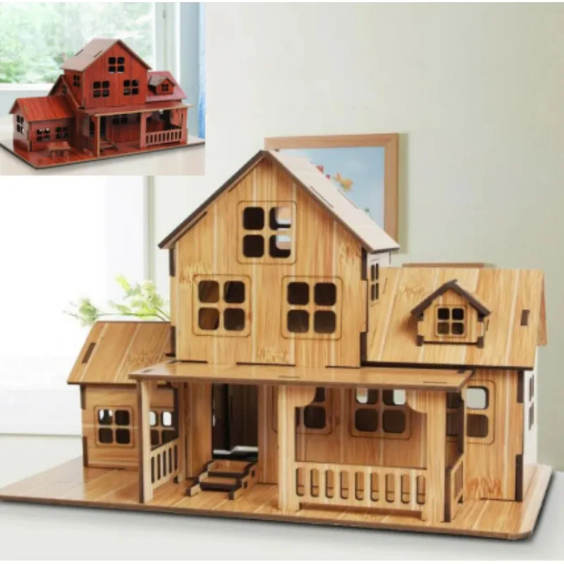 Children Wooden Make Their Own 3D Building Model  Puzzle Game Comfortable Villa Adult Ornaments Holiday Gifts Toys