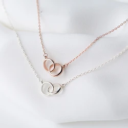 La Monada Interlock 925 Sterling Silver Necklaces For Women Circle Pendant 925 Silver Chain Necklace Women Jewelry Korean Female