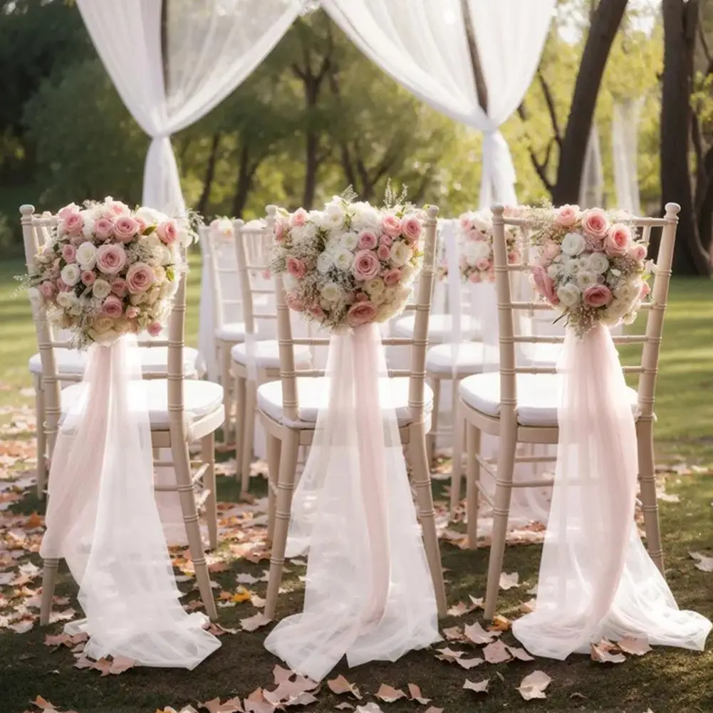 Chiffon Chair Sashes Wedding Aisle Decorations 9Ft Wrinkle-Free Draping Fabric for Ceremony Reception Party Home Decoration