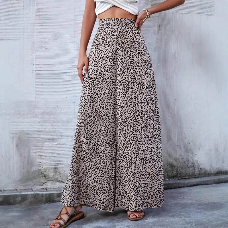 

Women Atumn Spring Leopard Printed High Waist Loose Wide Leg Women'S Casual Pants Korean Fashion 2025 Long Trousers Y2K Vintage