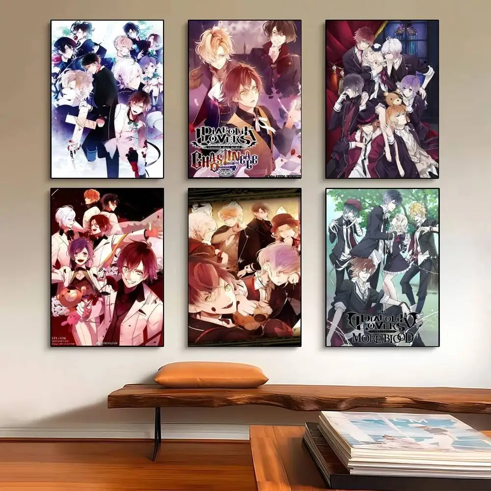 Anime D-Diabolik Lovers Movie Sticky Poster Self-adhesive Art Waterproof Paper Sticker Coffee House Bar Room Wall Decor