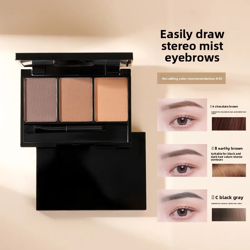 Driekleurig wenkbrauwpoeder Waterdicht en zweetbestendig Vormgevend wenkbrauwpalet Professionele waterdichte cosmetica
