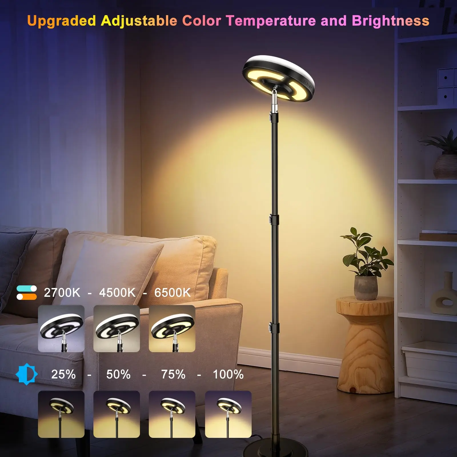 RGB Floor Lamp 2-in-1 Double Side Lighting Smart LED Tall Standing Light Work with Alexa 2600LM Color Changing Corner Floor Lamp