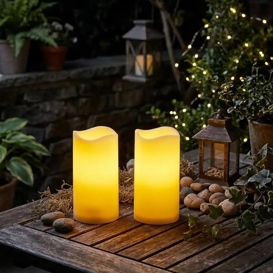 Paquete de 2 Velas LED Solares con Simulación Realista sin Llama Abierta para Interiores y Exteriores, Decoración de Mesa de Comedor, Luces Nocturnas