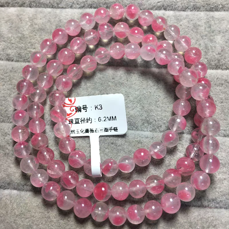 

Natural Rose Rhodonite Clear Round Beads Bracelets Women Men 3 Laps 6.2mm Stretch Gemstone Red Rhodonite Fashion Jewelry AAAAA