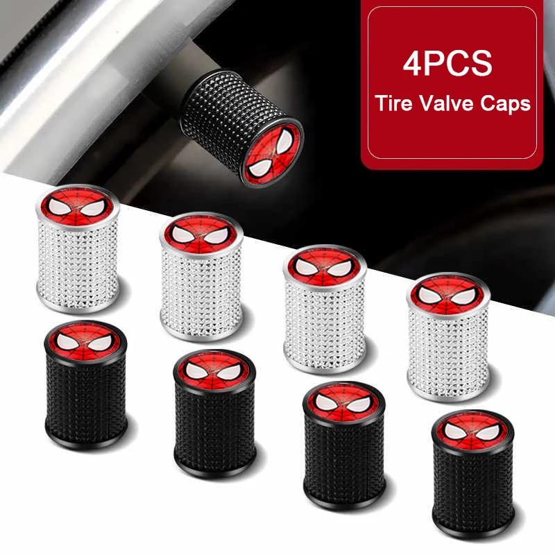 4pcs Anime Cartoon Marvel Spider Man Car Wheel Tire Valve Stem Caps for Audi BMW Honda Nissan Lexus Tesla Mercedes Benz Maserati
