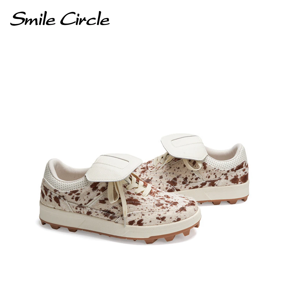 Smile Circle Casual Shoes Basic And Versatile Flat Trainers Fashion Lace up Women's Sneakers