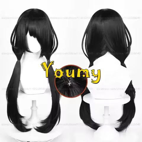 Tokisaki Kurumi Wig Unisex 80cm Long Straight Black Wig Cosplay Anime Cosplay Wigs Heat Resistant Synthetic Wigs