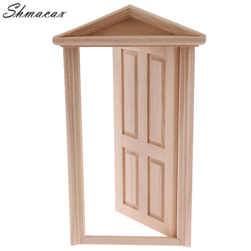 High Quality 1:12 Dollhouse Miniature Simulation DIY Wooden Spire Door Furniture Accessories