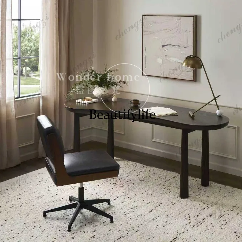 Medieval style special-shaped writing desk study solid wood curved desk French homestay reception desk