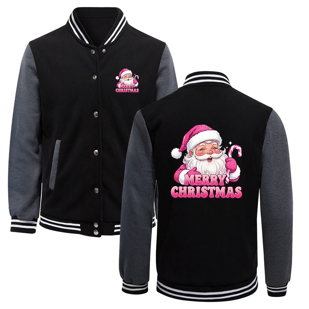 

Merry Christmas Santa Claus Design Baseball Jersey Men Harajuku Loose American Jackets Fleece Soft Top Autumn Vintage Clothes