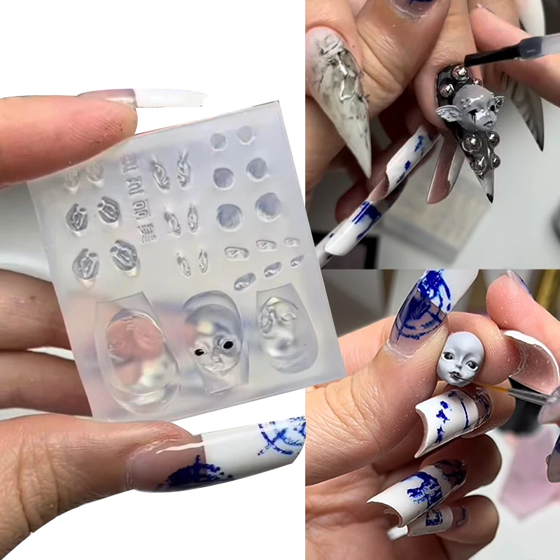 Elf doll Transparent 3D Silicone Nail Mold Cartoon Mold DIY Nail Art Decor Manicure Template For Nail Charms