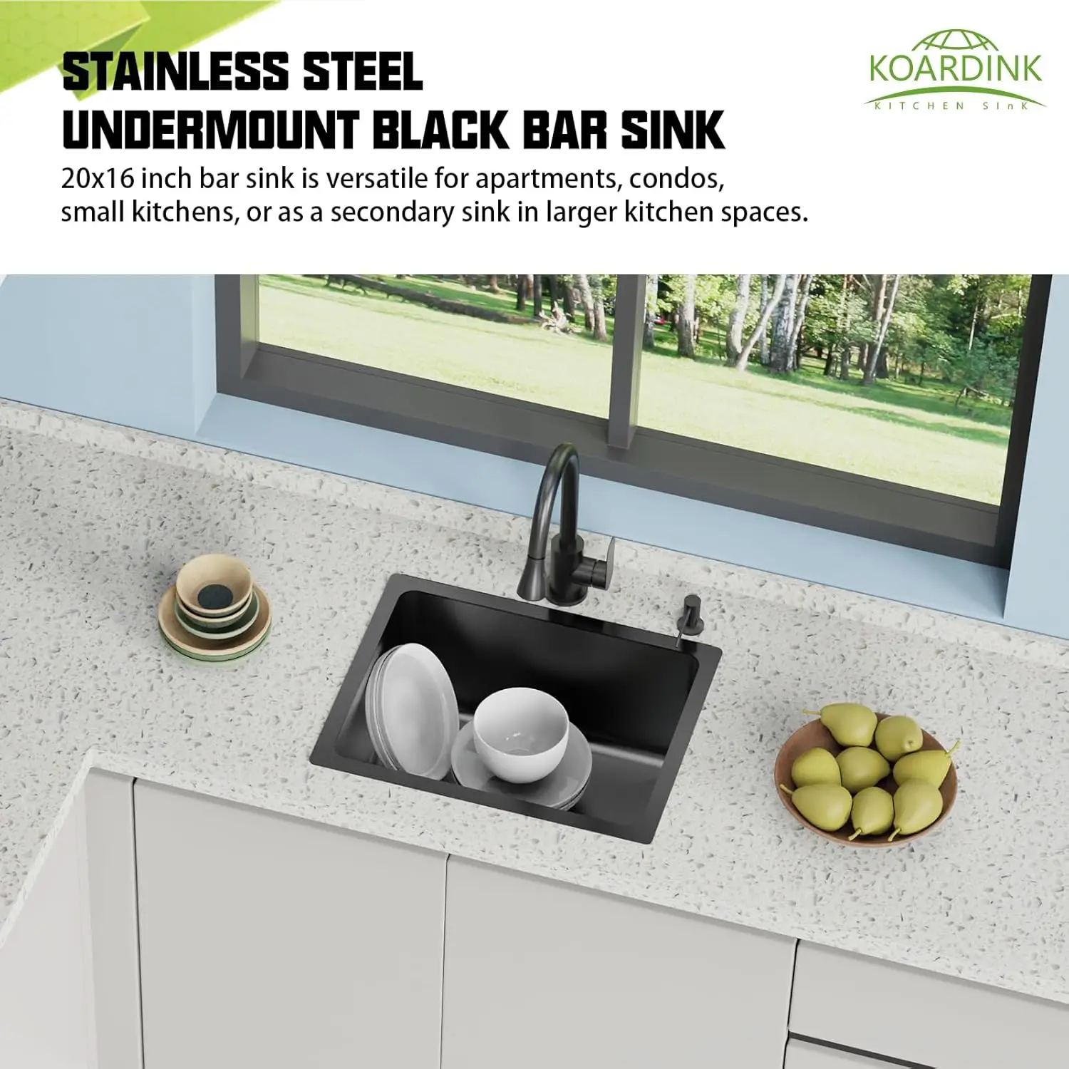Black 20x16 Brushed Stainless Steel Undermount Modern Rectangular Single Bowl Kitchen Sink Drain Strainer Set Easy Clean