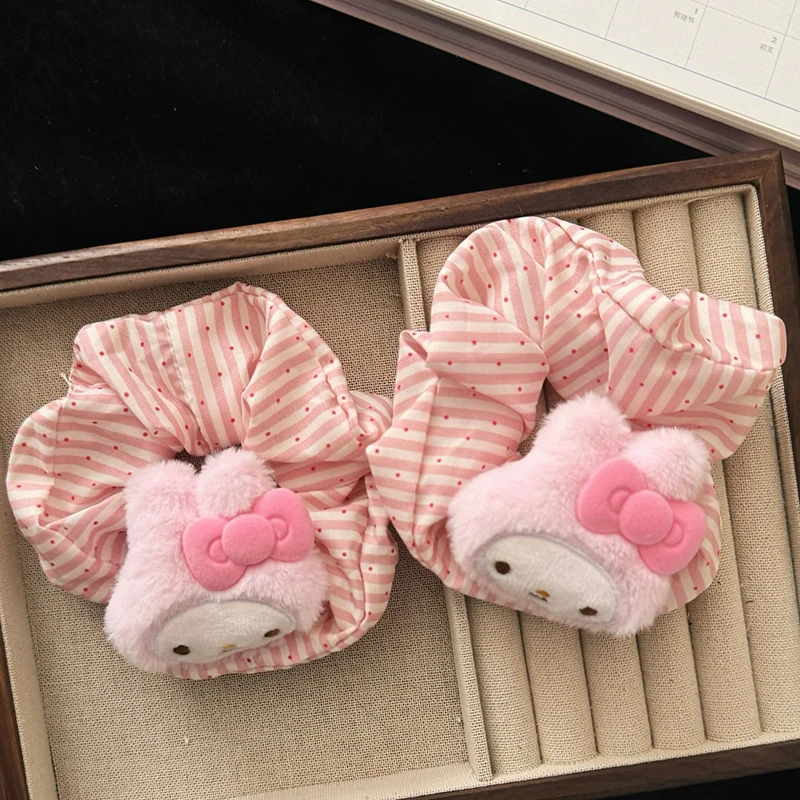 Gumki do włosów Sanrio Melody, różowe, duże, urocze, elastyczne, z motywem kreskówkowym, modne damskie opaski do włosów, akcesoria do włosów, prezenty.