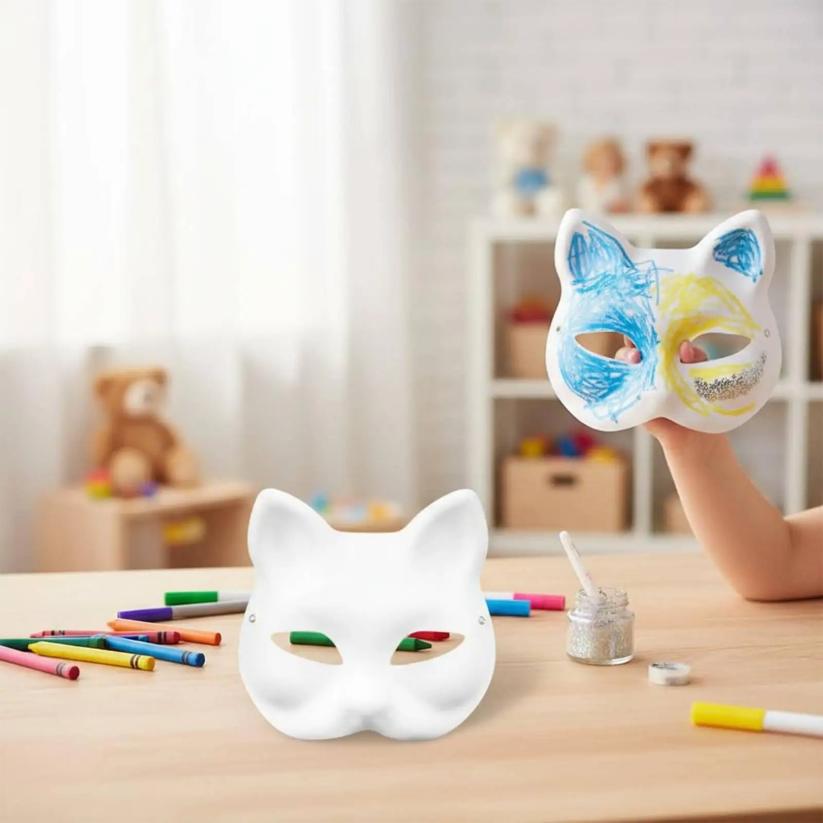 Paintable Cat Face Mask for Halloween Party Blank Paper Pulp Covering for Masquerade Ball School Craft Project