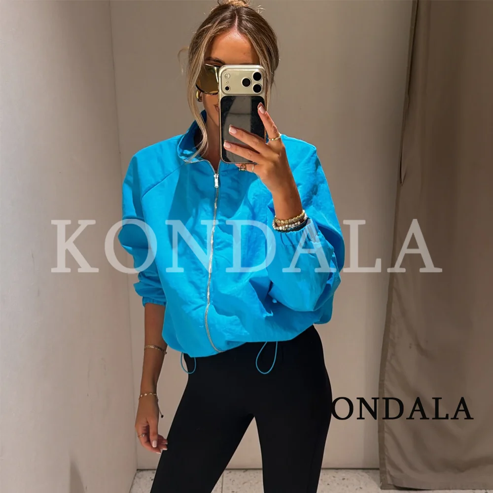 KONDALA Women Casual Chic Zip-up Jacket Sports Style Stand-Collar Sky Blue Jacket 2026 Early Autumn Trendy High Street Jacket