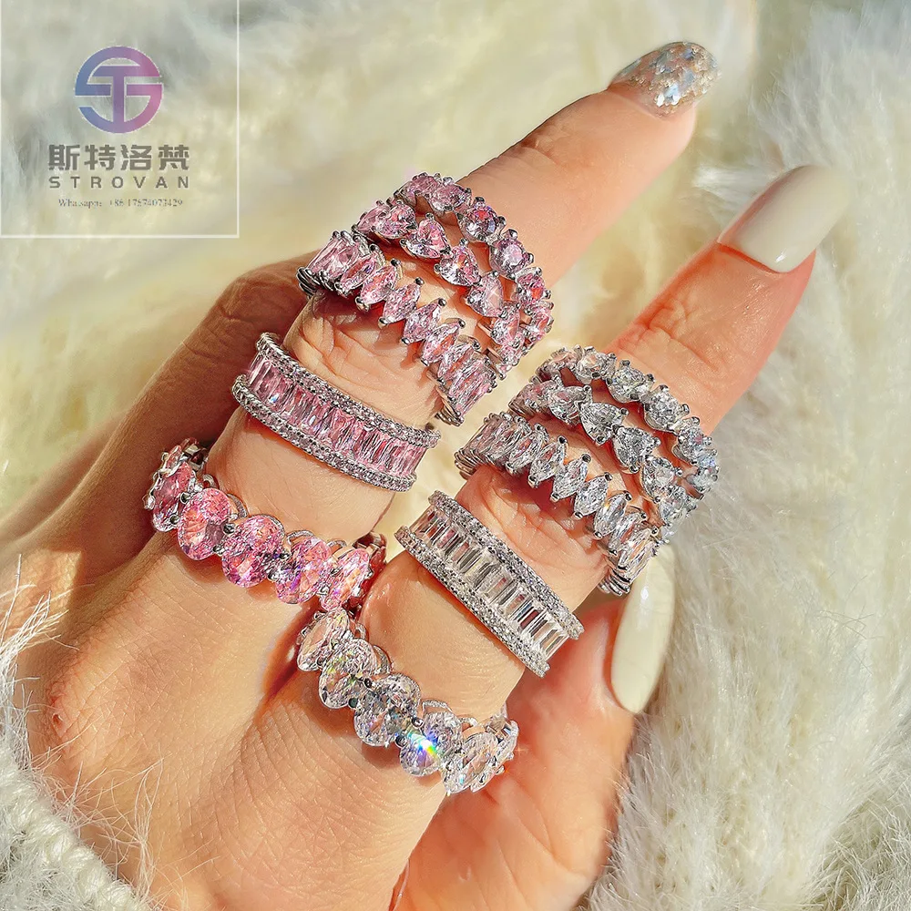 

Women Fashion Fine Jewelry Pink Heart Rings S925 Girls Bulk Sterling Silver 925 Pink Zircon Ring