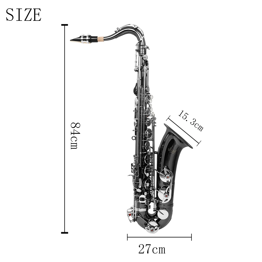 Black Nickel Plated Tenor Saxophone Bb Brass Body Engraved White Shell Keys Saxophone with Case Reed Cleaning Kit  for Beginner