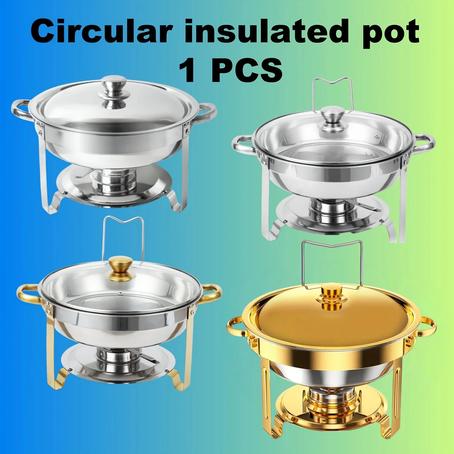 Round Chafing Dishes,Silver/Gold,Food Temperature Preservation Cooking Utensil