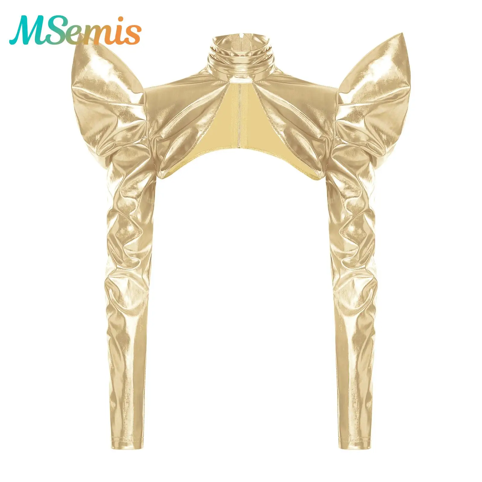 Womens Back Zipper Bolero Cardigan Tops Astronaut Alien Carnival Cosplay Costume Turtleneck Open Front Metallic Shoulder Shawls