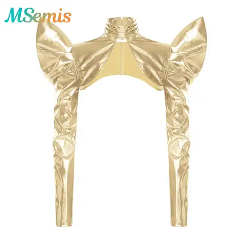Womens Back Zipper Bolero Cardigan Tops Astronaut Alien Carnival Cosplay Costume Turtleneck Open Front Metallic Shoulder Shawls