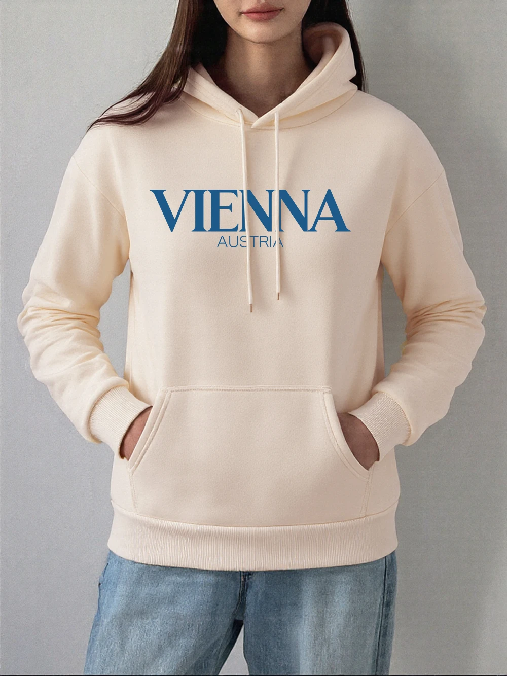 Vienna Austria Stampe Felpa con cappuccio Donna Autunno Inverno Pile Caldo Pullover Comodo Felpa casual Nozioni di base Tasca Donna Abbigliamento
