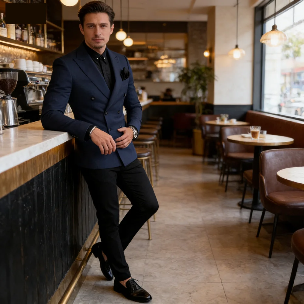 

Высококачественный мужской костюм-двойка Slim Fit с пиджаком с вырезанными лацканами и брюками для свадеб, торжественных мероприятий и деловых встреч