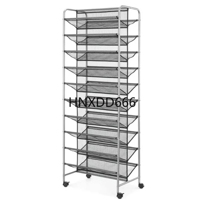 

10-Tier 60-Pair Metal and Mesh Rolling Shoe Organizer for Efficient Home Storage